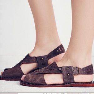 Free People Big Dipper Brown Suede Peep Toe Crossover Sandals